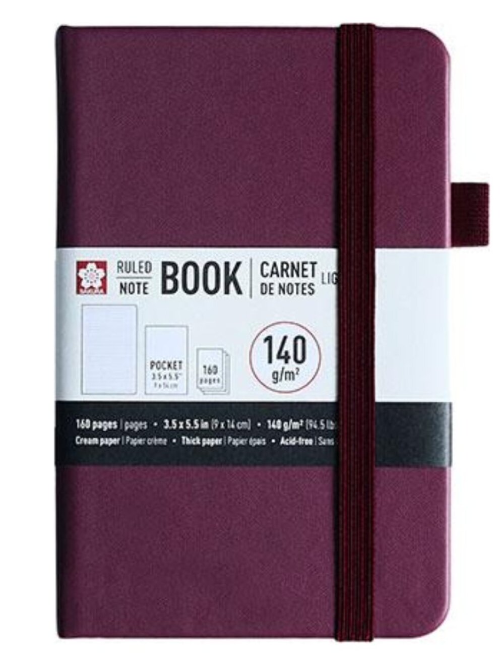 Sakura Pocket Notebook Ruled 160 Pages Mulberry 3.5"X5.5" Journal School Office